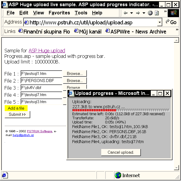 ASP pure file upload with progress Screenshot